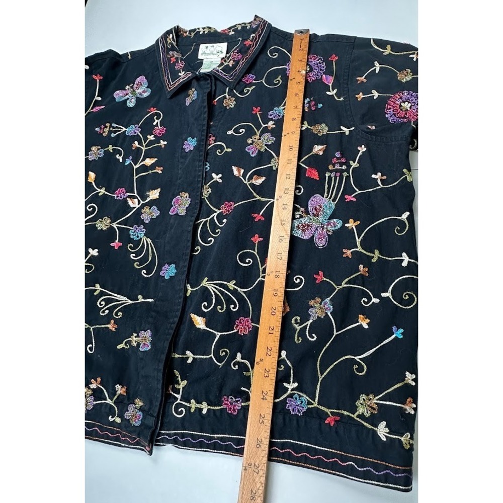 Quacker Factory Blazer Womens 2X Black Sequin Flower Butterfly Embroidered Boho - Picture 12 of 13